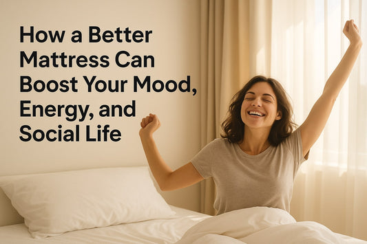 Happy Woman Stretching in Bed With Morning Light Highlighting the Benefits of a Quality Mattress