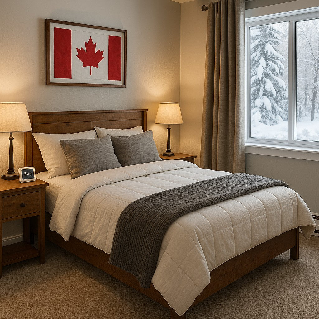 Canadian bedroom showing strategic heating cost management balanced with comfortable sleep environment and energy efficiency solutions