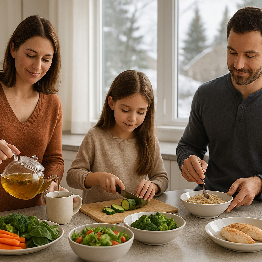 Canadian family recovering from holiday sleep disruption using strategic wellness routines to restore healthy sleep patterns and energy levels