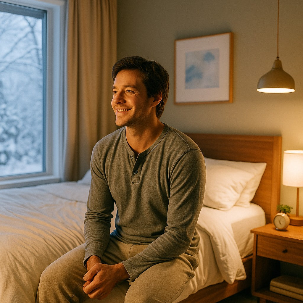 Canadian person overcoming winter depression through improved sleep quality showing enhanced mental health and wellness during challenging winter months