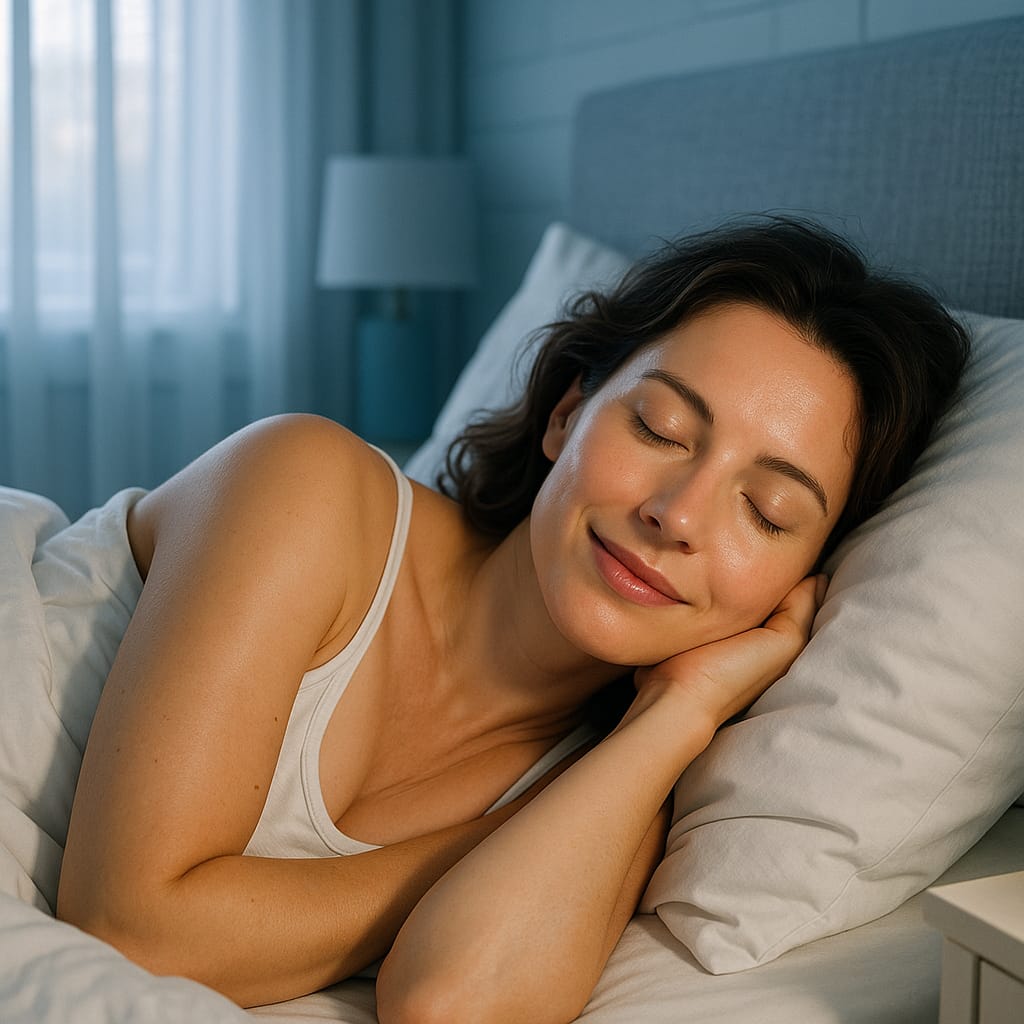 Hero image showing woman enjoying optimal sleep temperature for beauty and anti-aging benefits