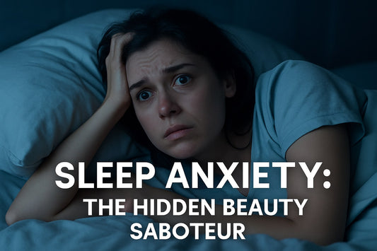 Stressed Woman Awake in Bed at Night, Illustrating the Effects of Sleep Anxiety on Appearance