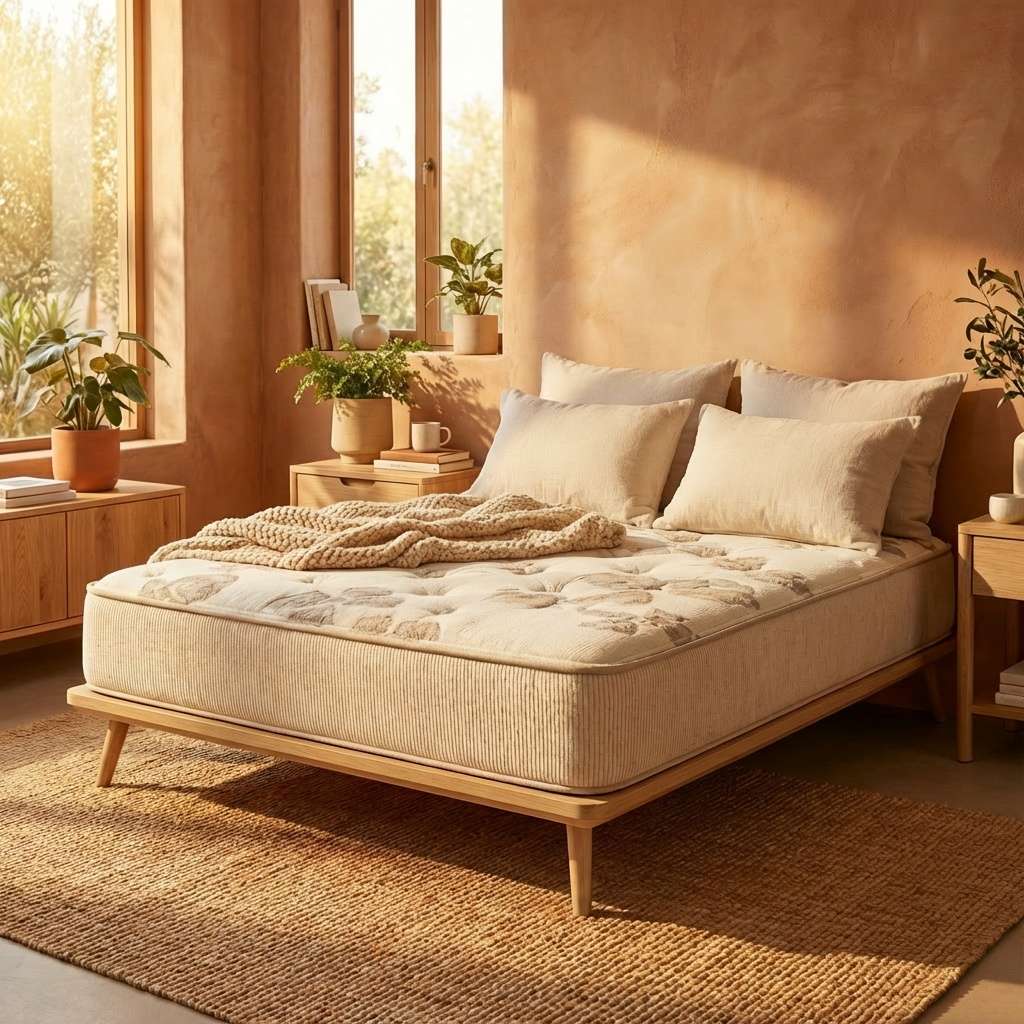 Close-up of the certified organic cotton and wool quilted top on the Eco Oasis mattress - Mattress Miracle