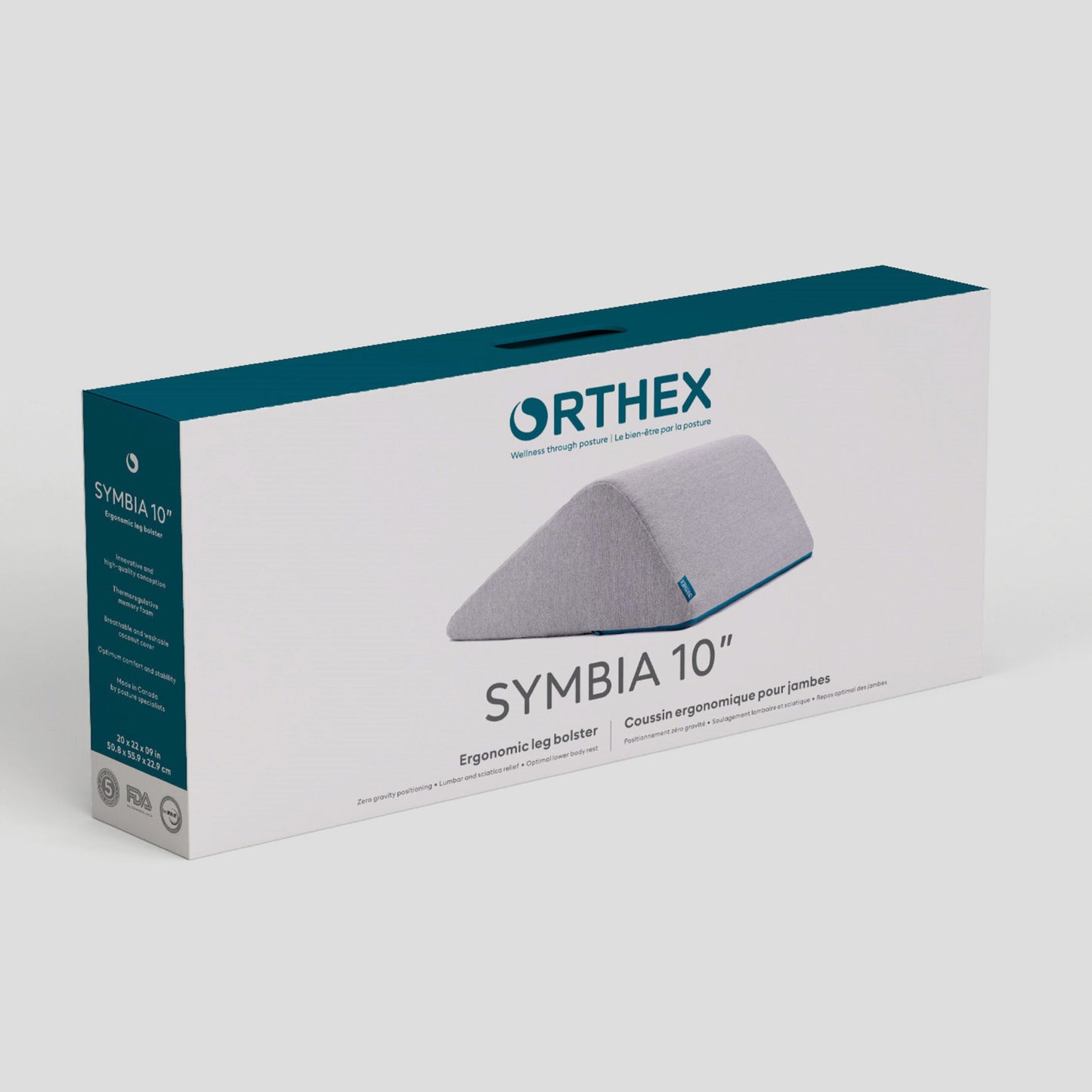 Orthex Symbia 10 inch leg bolster in its packaging - Mattress Miracle Brantford