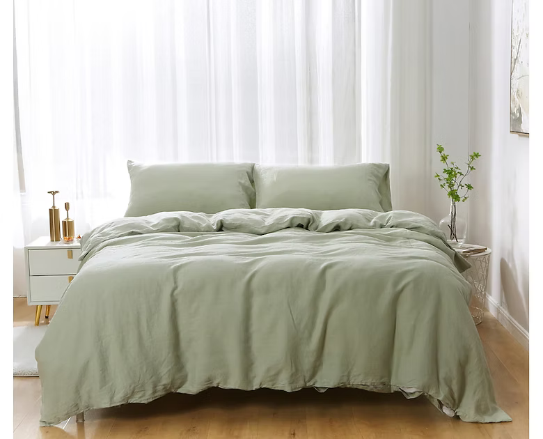 Sage Green Flax Linen Duvet Set
