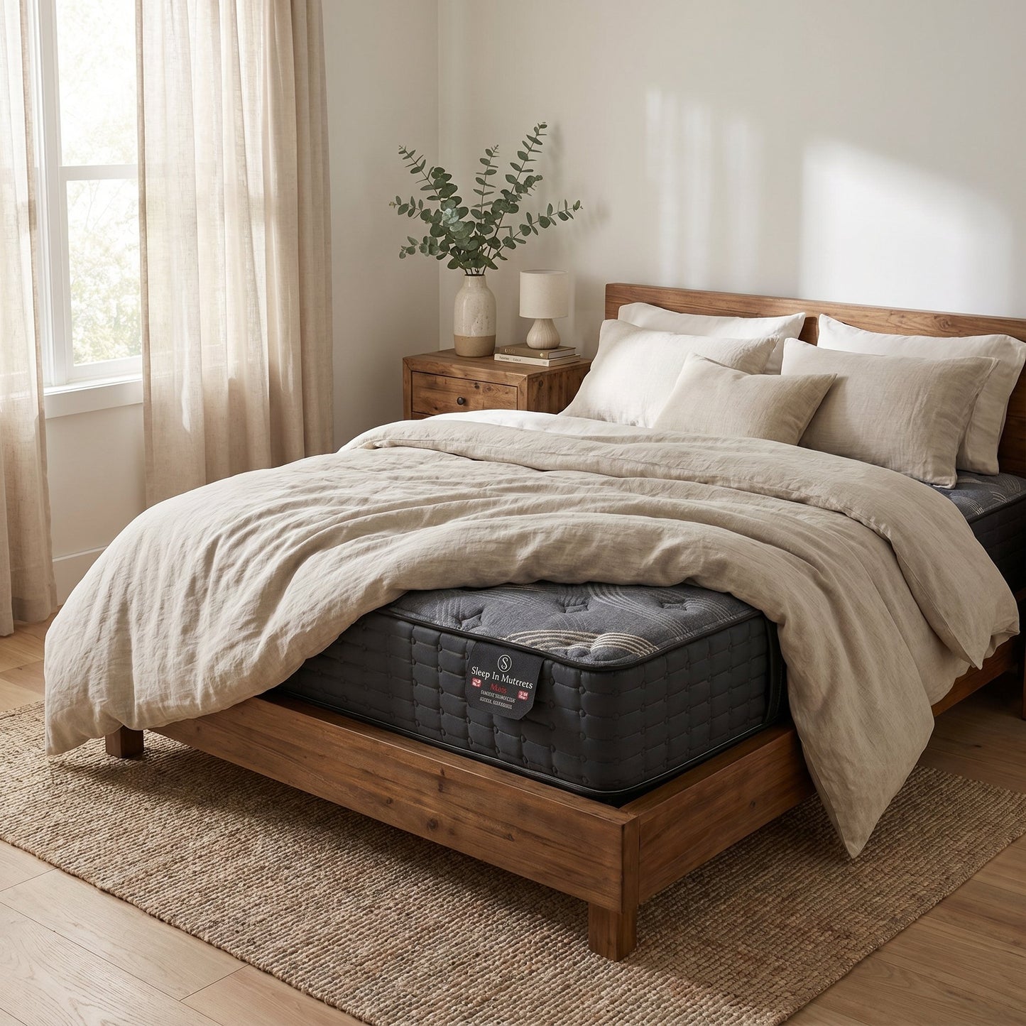 Bella Tight Top Mattress | Premium Firm Luxury by Sleep In styled in a Canadian master bedroom