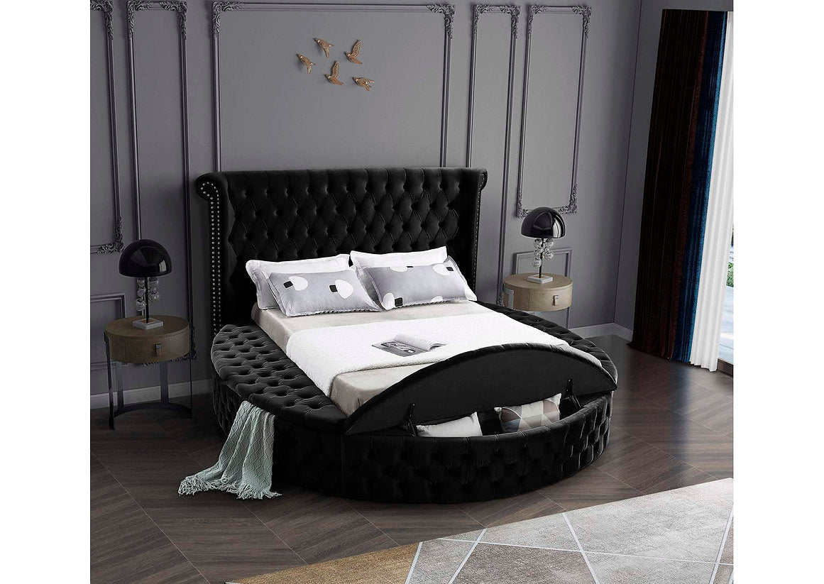 Black Velvet King/Queen Bed Frame with Deep Button Tufting and Storage - Mattress Miracle