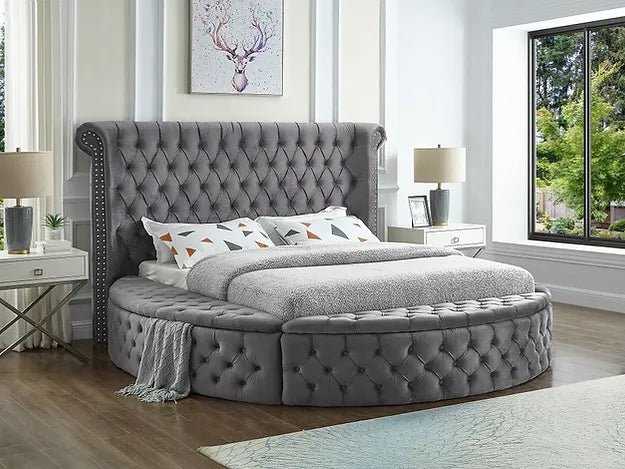 Black Velvet King/Queen Bed Frame with Deep Button Tufting and Storage - Mattress Miracle