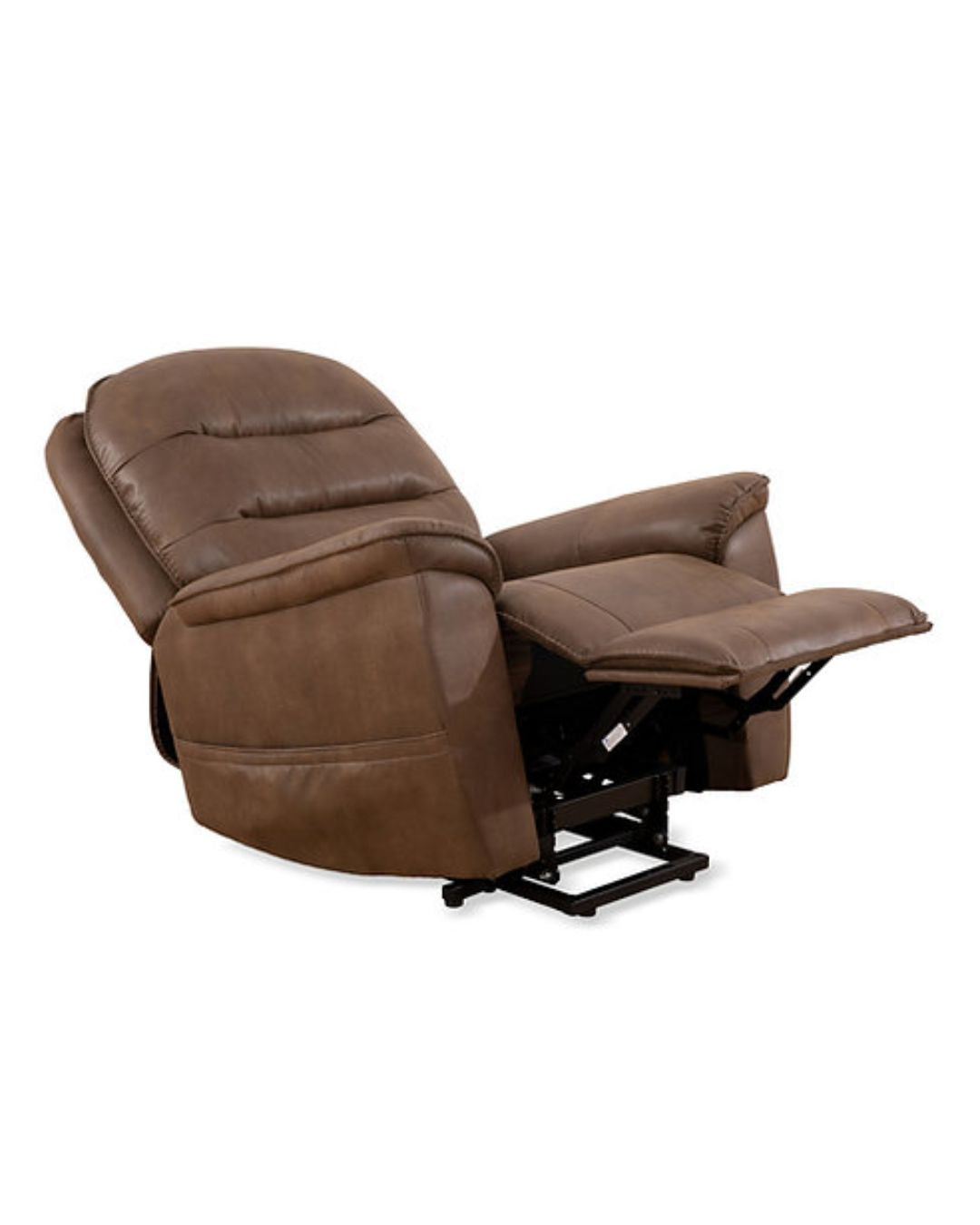 brown leather lift recliner chair laying down