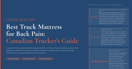 Best truck mattress for back pain Canada — foam density and sleeper cab guide