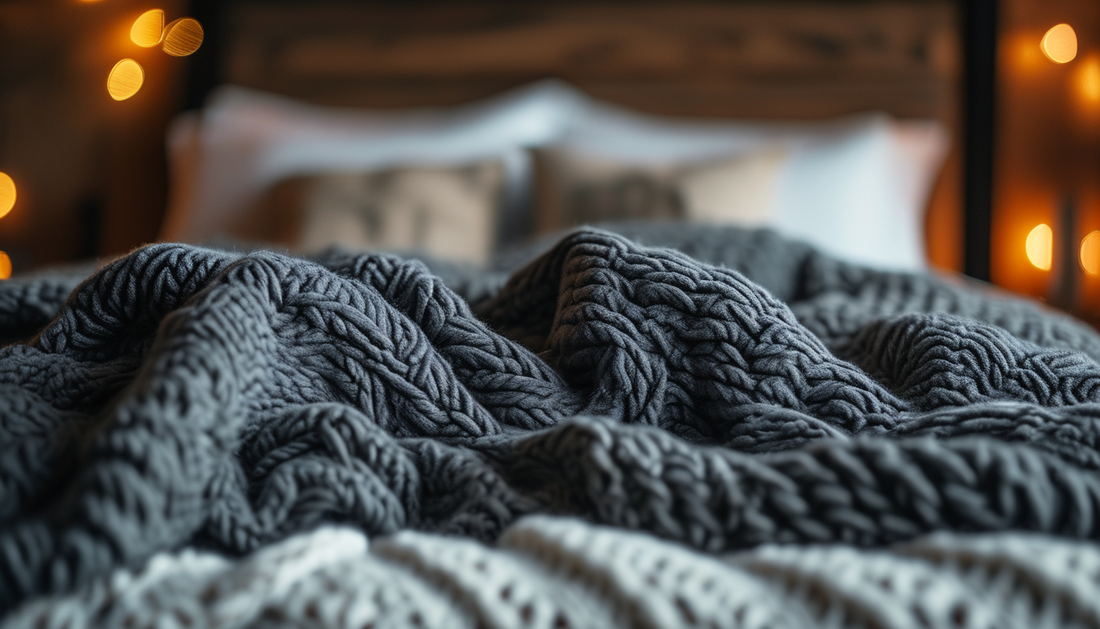 Cozy weighted blanket draped on a bed for calming deep sleep
