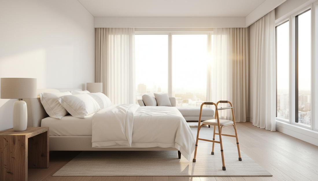 Accessible bedroom with adjustable bed and walker - Mattress Miracle Brantford