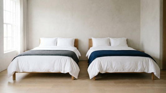 Two neatly made beds side by side for brand comparison - Mattress Miracle Brantford