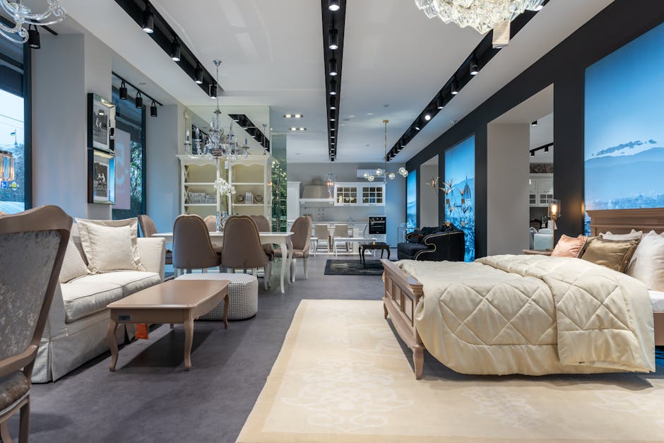 Furniture store showroom with bed display