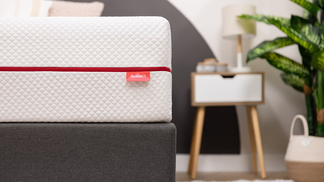 Douglas Summit mattress corner with red accent stripe - Mattress Miracle Brantford