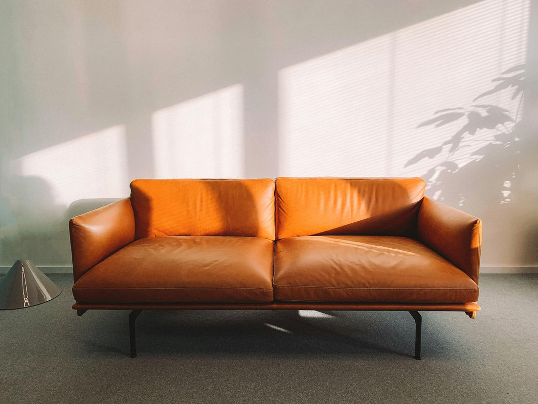 Modern futon couch in a bright living room - Mattress Miracle Brantford