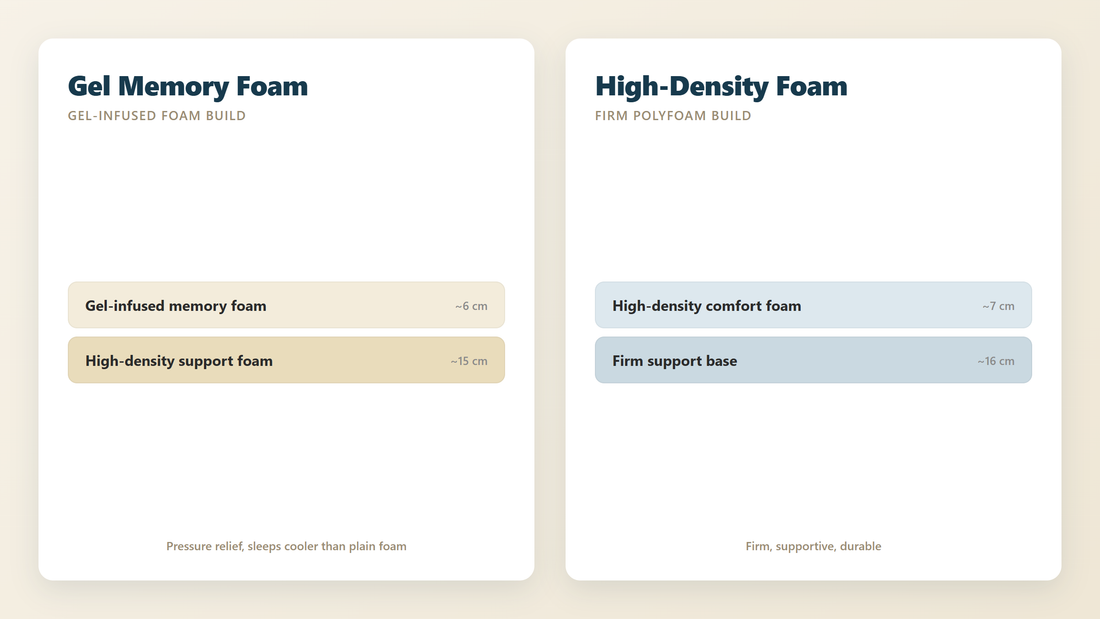 Gel Memory Foam versus High-Density Foam mattress cross-section comparison - Mattress Miracle Brantford