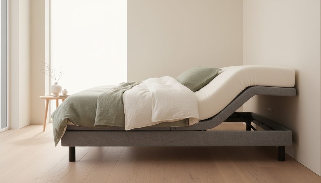 Foam mattress flexed on an adjustable power base - Mattress Miracle Brantford