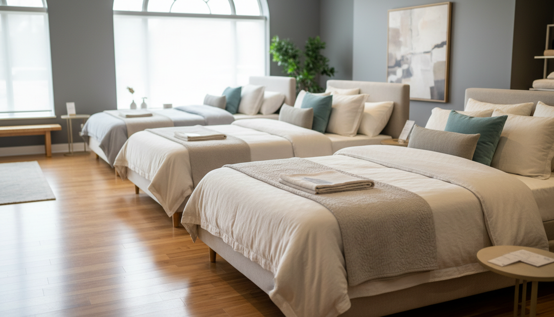 Twin, full, queen and king mattresses lined up by size - Mattress Miracle Brantford