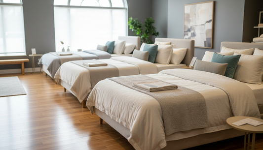 Twin, full, queen and king mattresses lined up by size - Mattress Miracle Brantford
