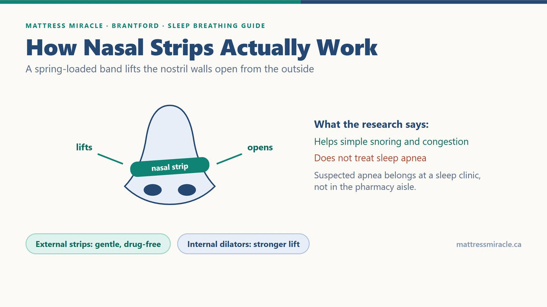 How nasal strips lift the nostrils open, snoring help vs sleep apnea limits - Mattress Miracle Brantford