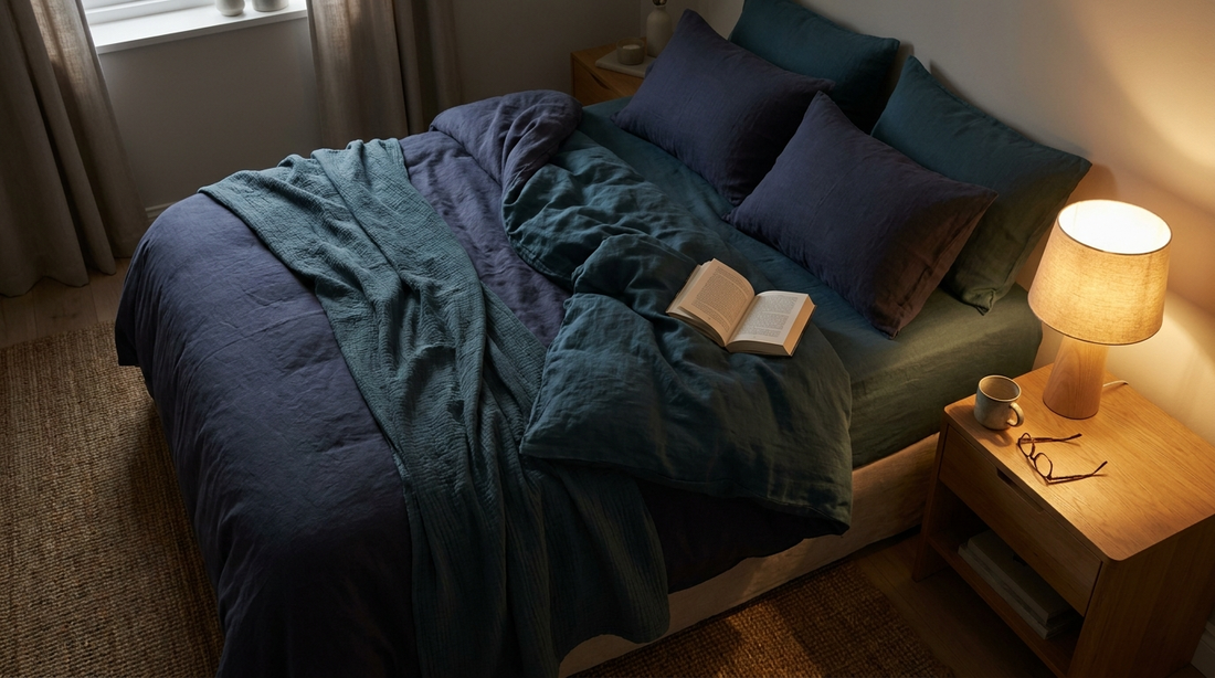 Calm bedroom at the moment of falling asleep, warm lamp light - Mattress Miracle Brantford