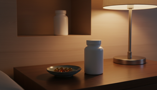 Melatonin gummies in dish on evening nightstand - Mattress Miracle Brantford