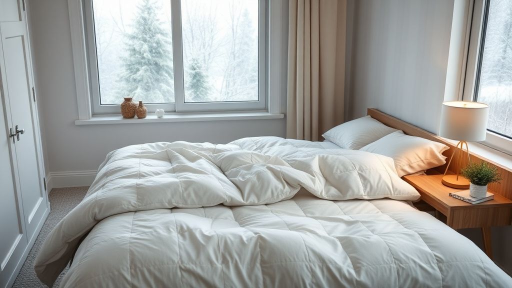 Thick comfortable mattress with cozy winter bedding in a Canadian bedroom