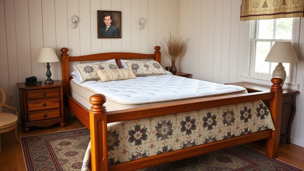 Quality mattress on a wooden bed frame in a traditional Ontario bedroom