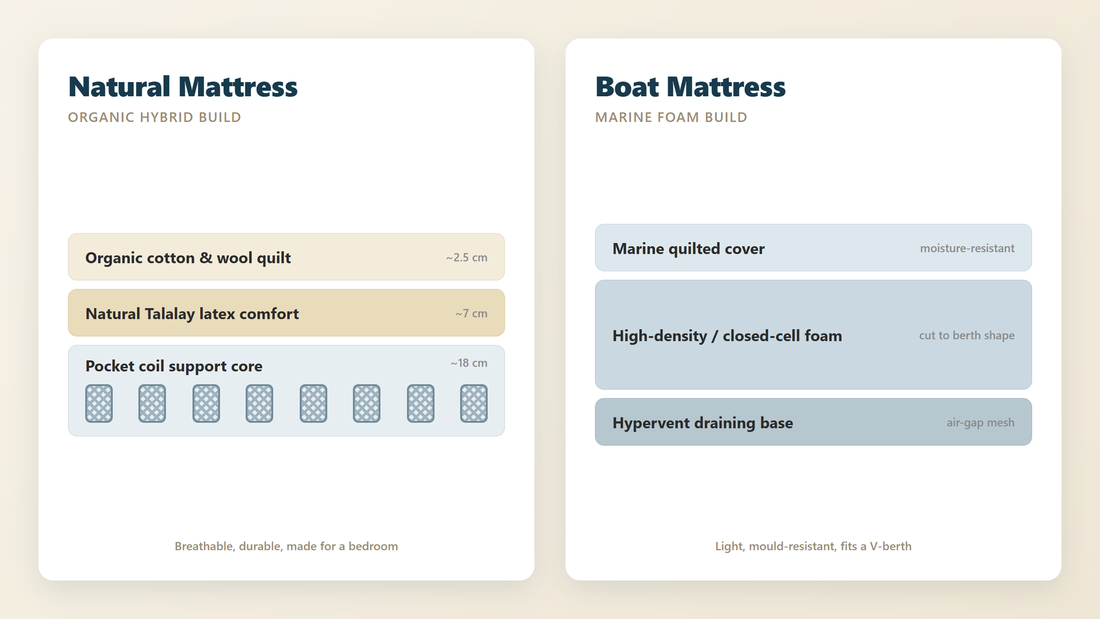 Natural hybrid versus boat marine foam mattress cross-section comparison - Mattress Miracle Brantford