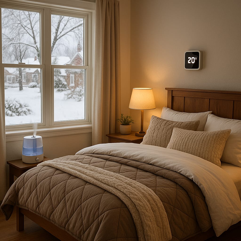 Cozy winter bedroom setup in Paris Ontario with proper temperature control and bedding" class="article-hero-image" loading="lazy