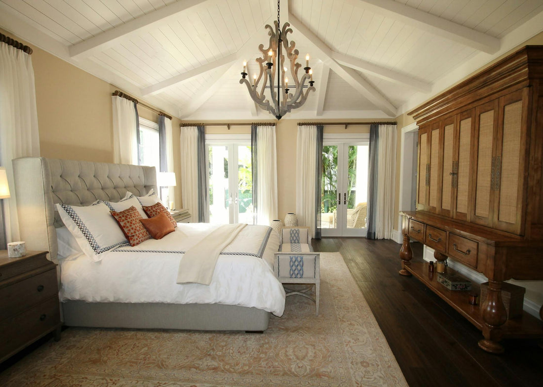 Clean white bed with crisp linens in modern room