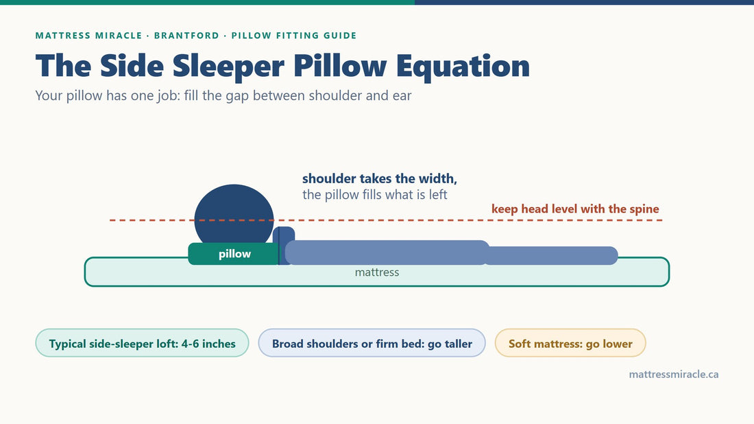 Side sleeper pillow loft equation, shoulder to ear gap diagram - Mattress Miracle Brantford