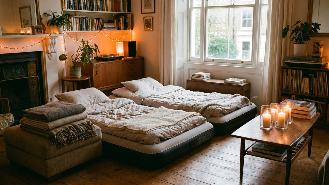 Adult sleepover cozy living room setup blankets - Mattress Miracle Brantford