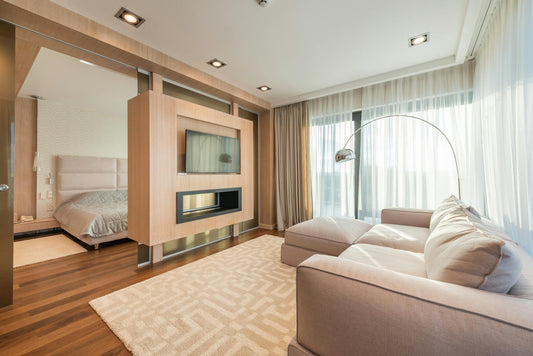 Modern living room with a stylish sofa bed