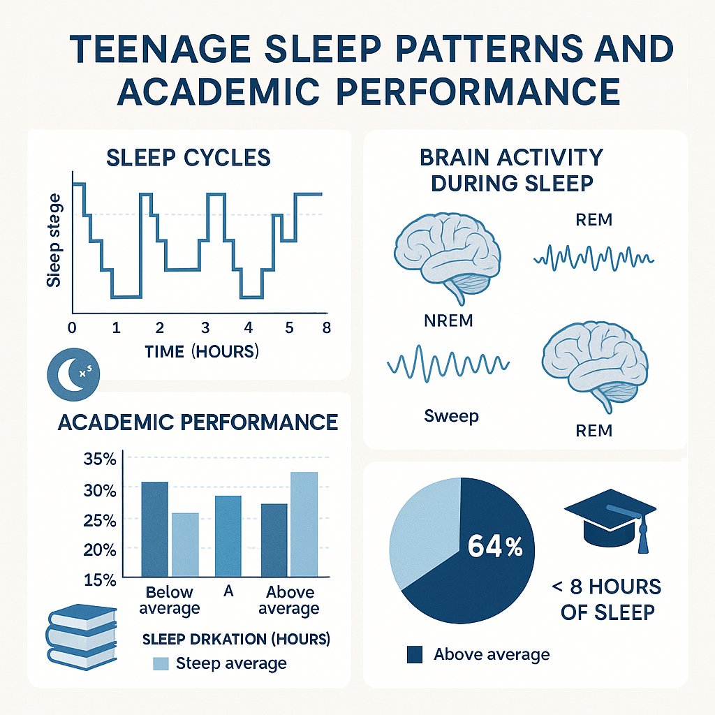 Scientific research showing connection between quality sleep and academic performance for students with brain scan imagery and study data