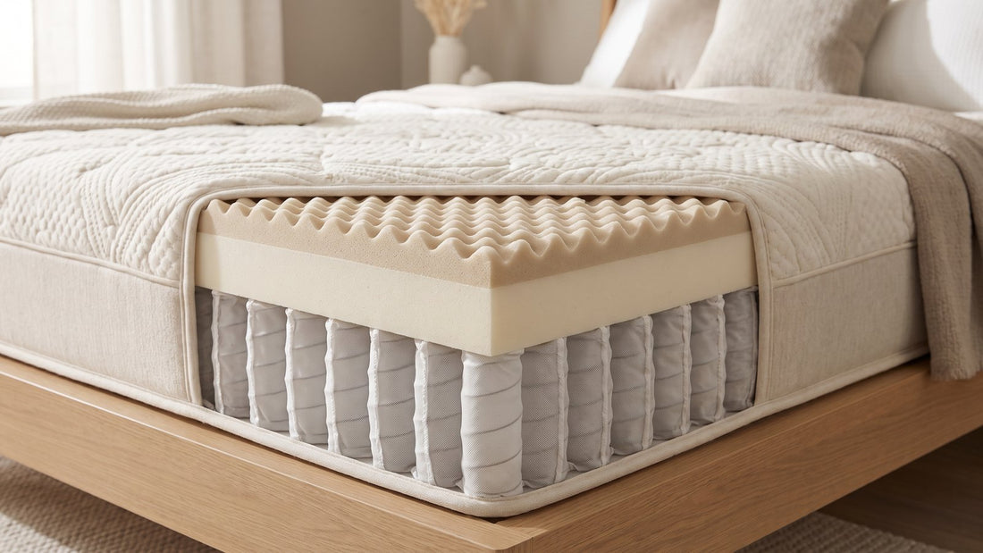 Mattress cutaway showing pocket coil support core and foam comfort layers for upper back support - Mattress Miracle Brantford