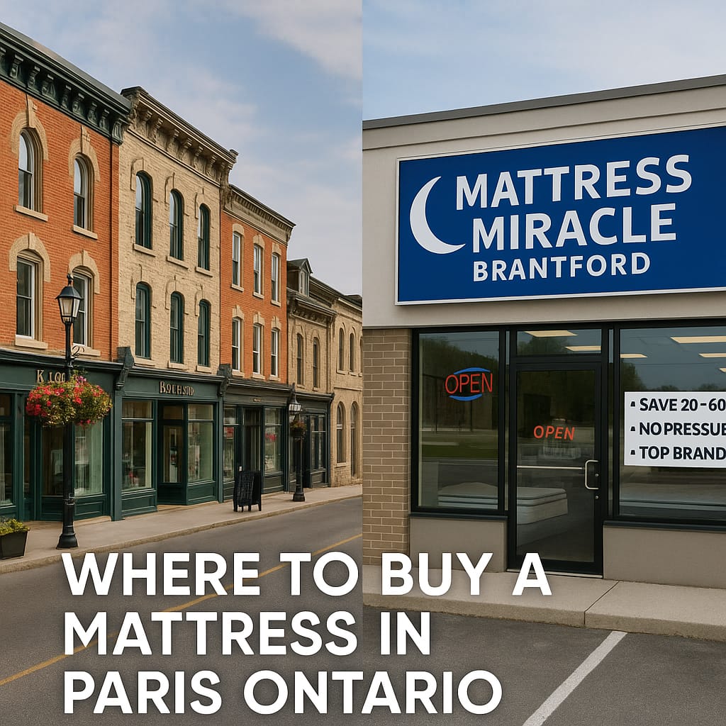 Where to buy a mattress in Paris Ontario guide showing downtown Paris and Mattress Miracle solution