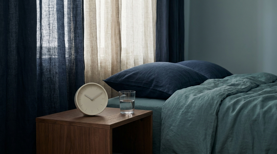 Bedside clock and water glass in early morning light - Mattress Miracle Brantford