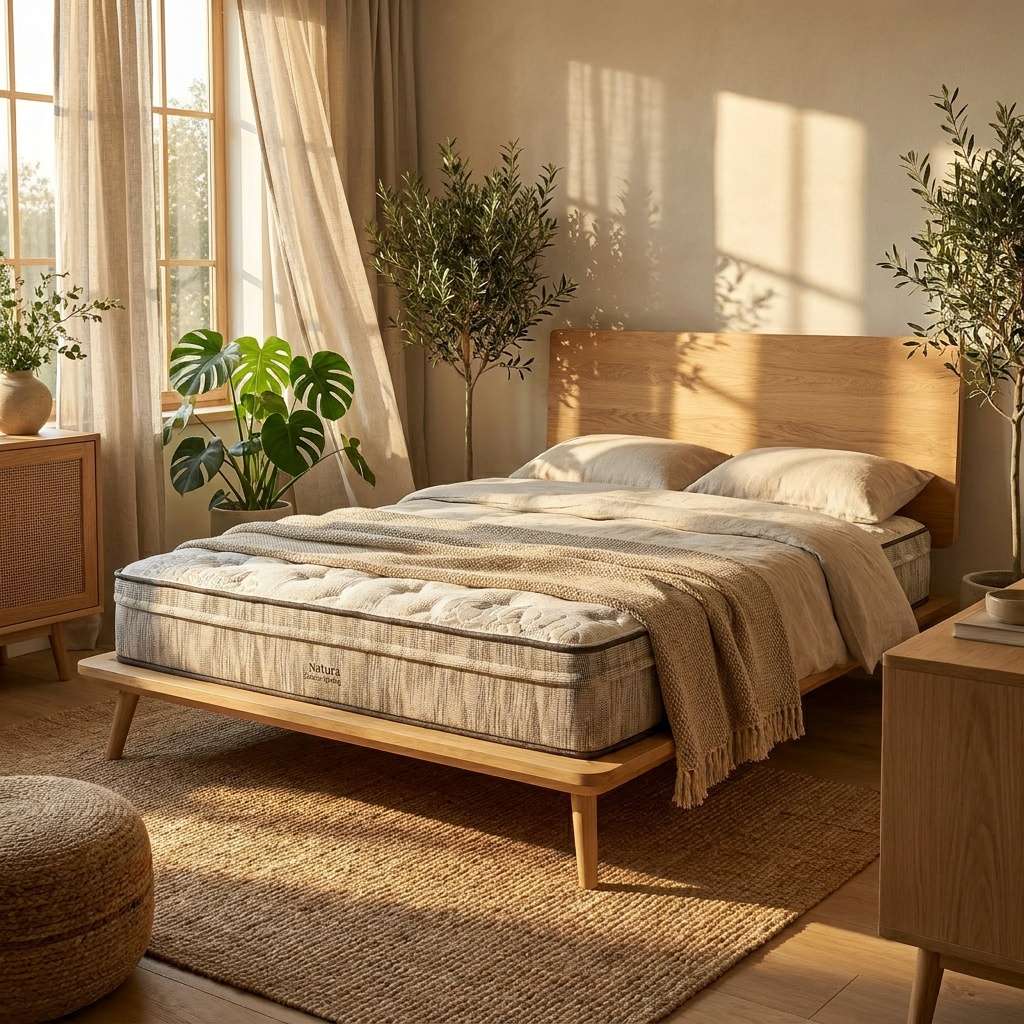 Natura Green Spring Harmony mattress styled in a bedroom setting - Mattress Miracle