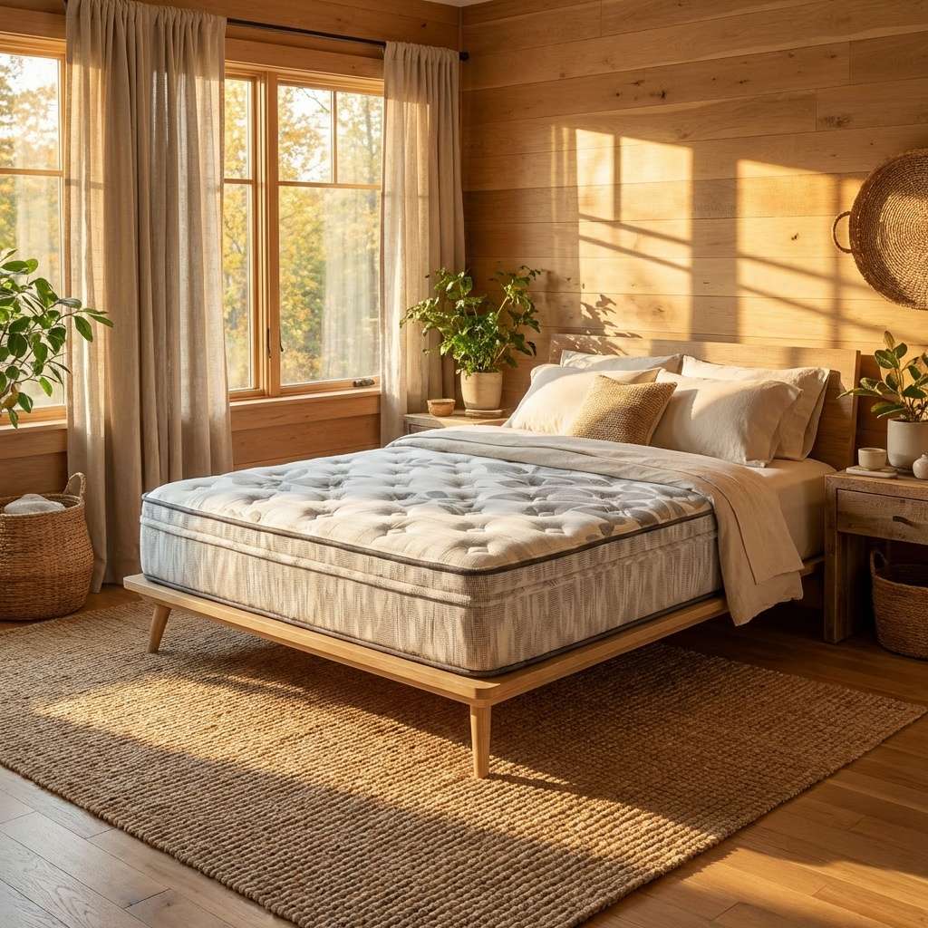 Natura Sensation mattress made up with bedding in a bedroom setting - Mattress Miracle