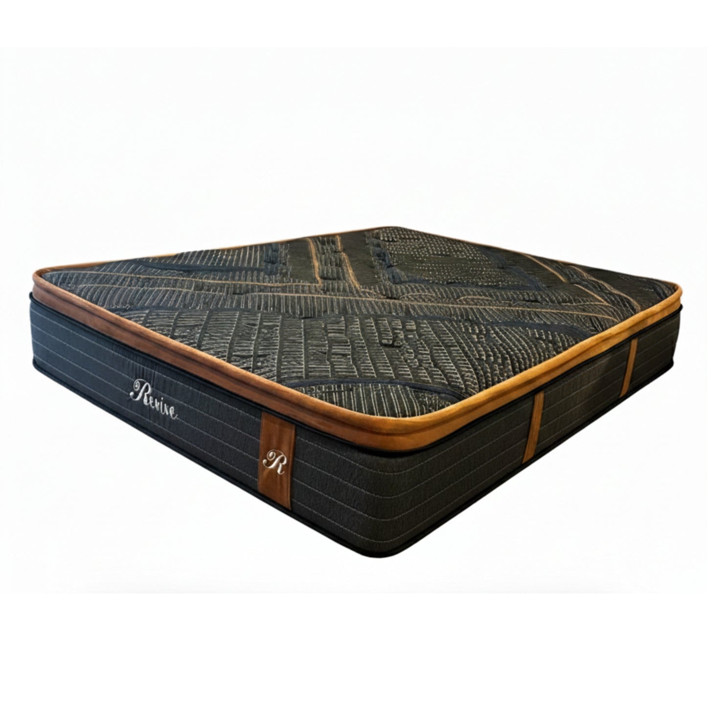 Restonic Revive Reflections Opulence Mattress - Black with Cognac Leather Trim - Mattress Miracle Brantford
