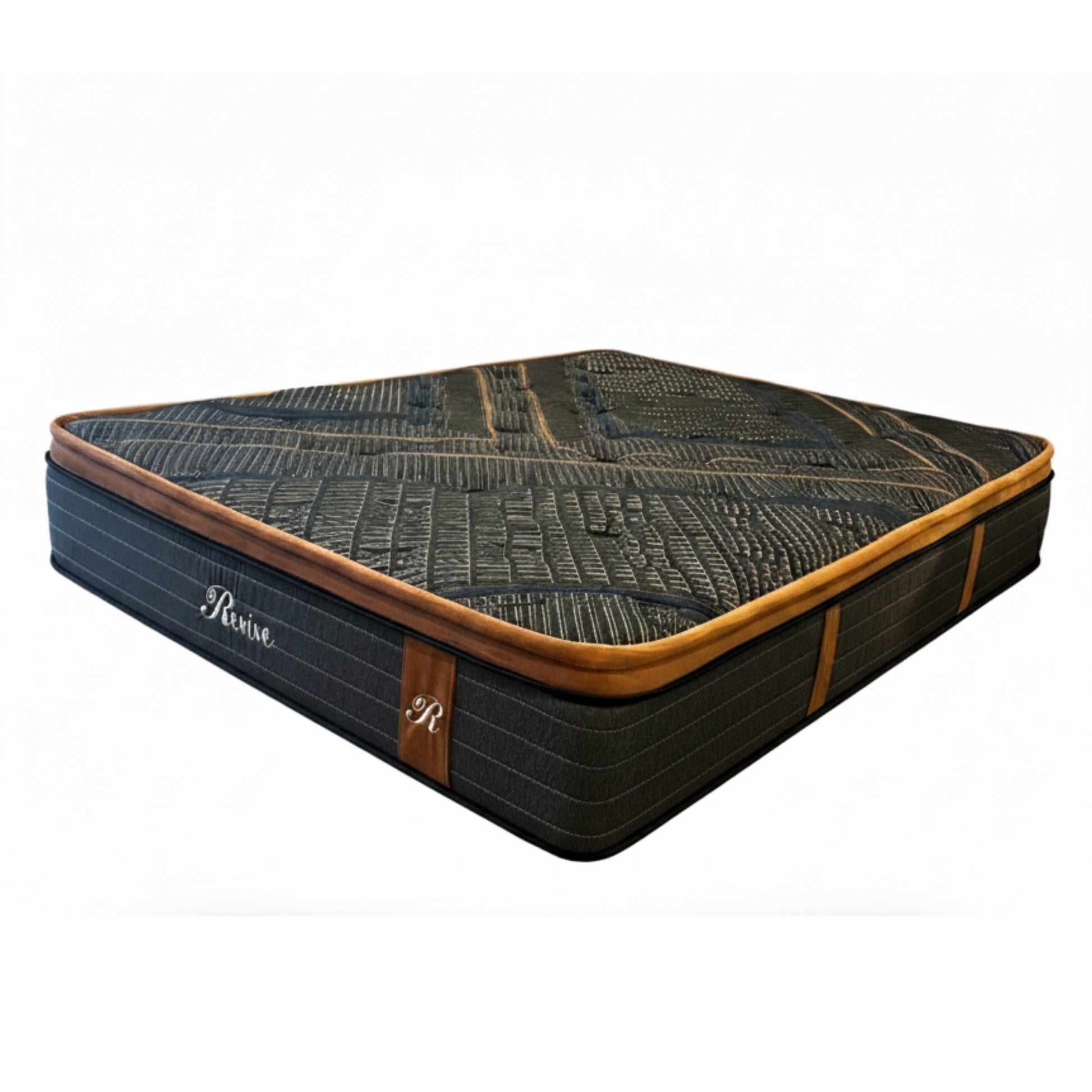 Restonic Revive Reflections Opulence Mattress - Black with Cognac Leather Trim - Mattress Miracle Brantford