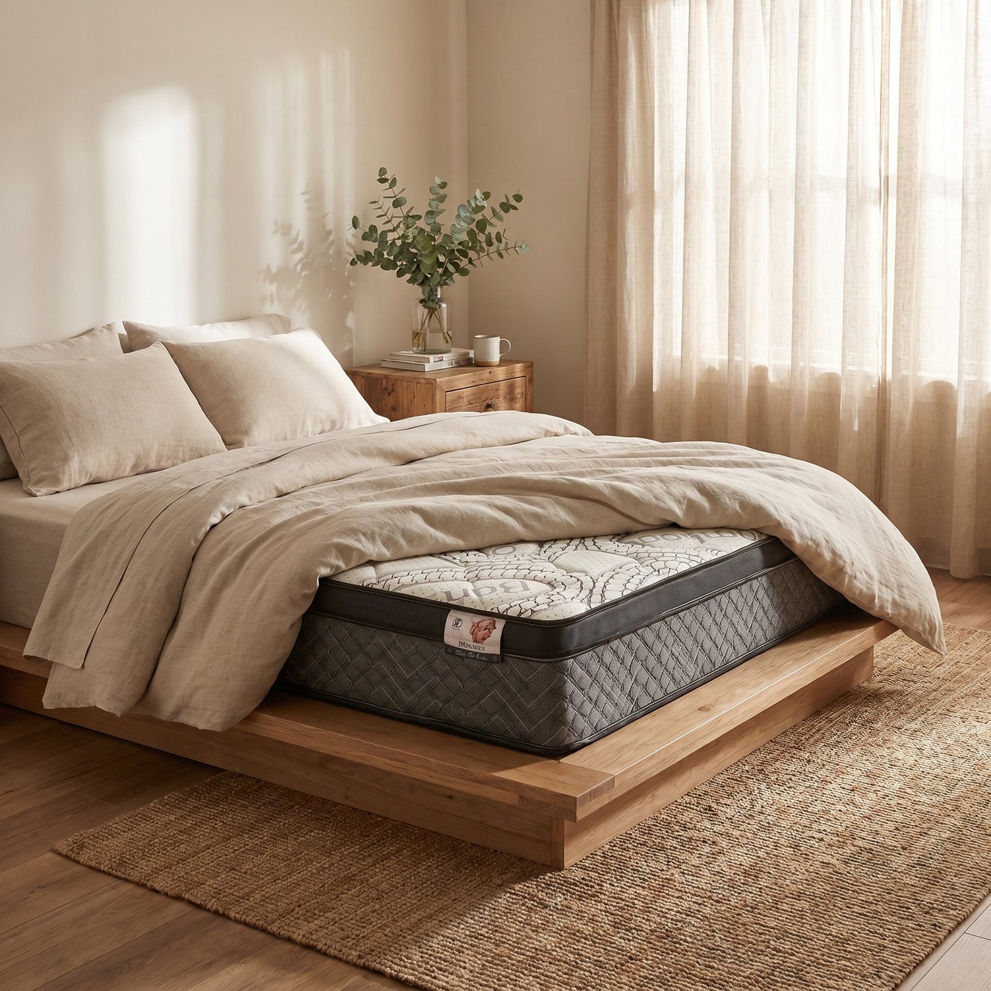 Amenity Mattress | Mid-Range Comfort by Sleep In styled in a Canadian master bedroom