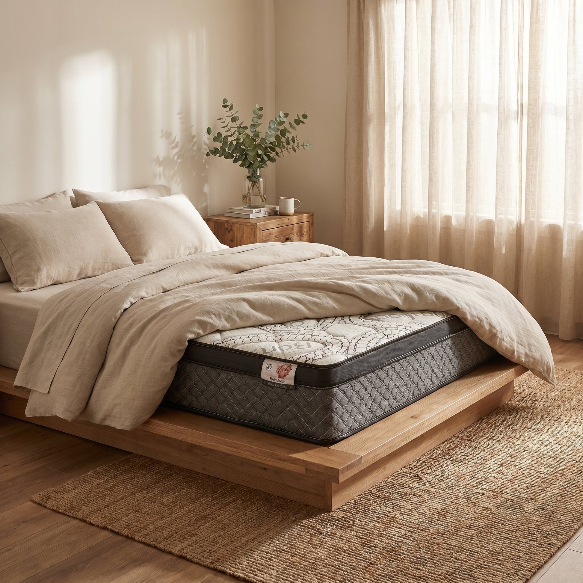 Amenity Mattress | Mid-Range Comfort by Sleep In styled in a Canadian master bedroom
