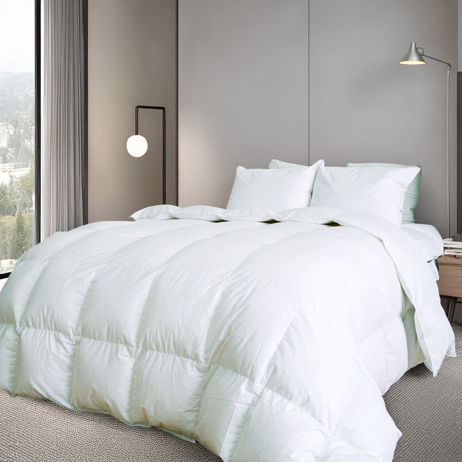 Bordeaux 700 loft duck down duvet on bed white - Mattress Miracle Brantford