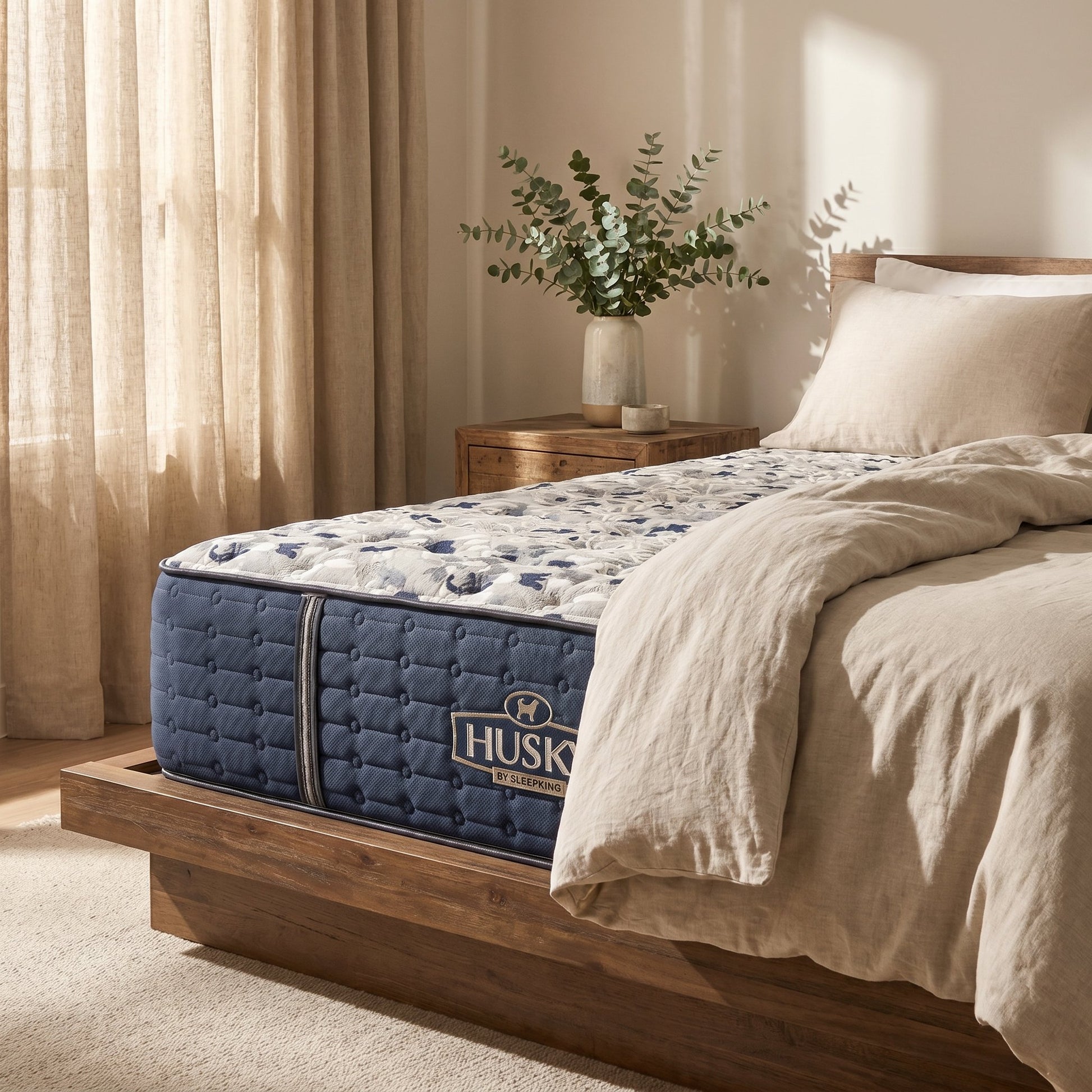 Sleepking CASEY TT: Premium Double-Sided Hybrid Flip Mattress styled in a Canadian master bedroom