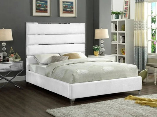 CLEARANCE 5882 White Velvet Bed Frame (Queen Size) FLOOR MODEL - Mattress Miracle