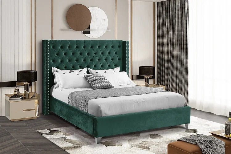 CLEARANCE Green Velvet bed Frame (Queen Size) FLOOR MODEL - Mattress Miracle