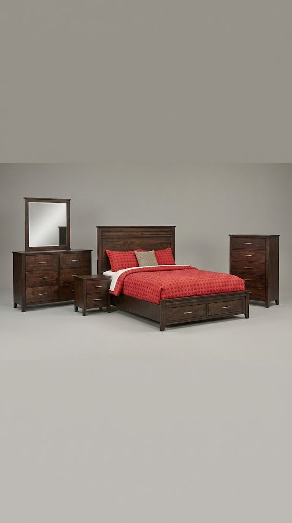 Lakewood Style 3900 Bedroom Set — Solid Maple with Leather